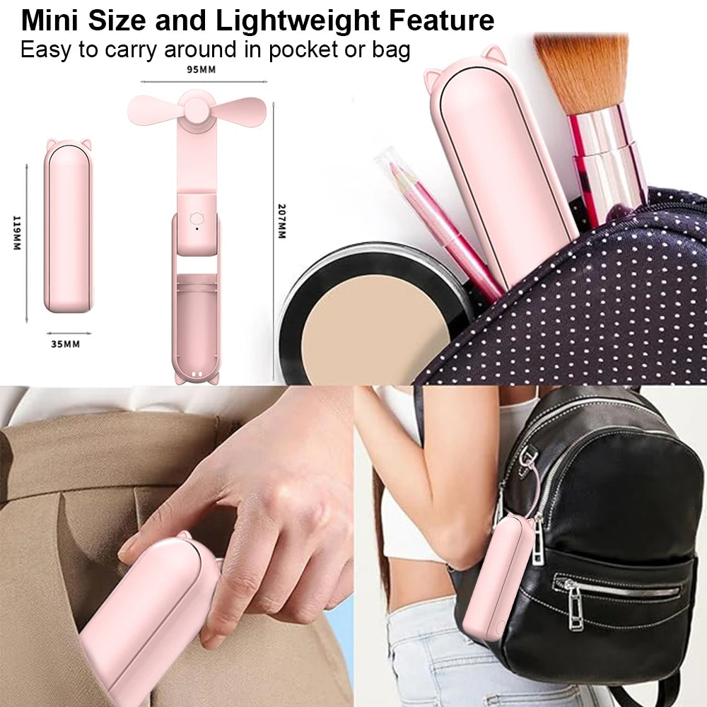 🌬️ Mini Ventilateur Portable Pliable USB – Ventilateur de Poche Rechargeable avec Fonction Power Bank