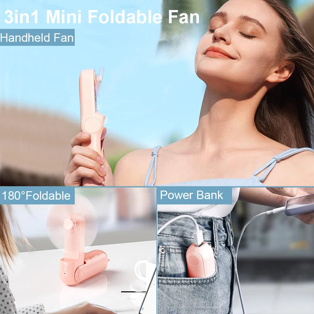 🌬️ Mini Ventilateur Portable Pliable USB – Ventilateur de Poche Rechargeable avec Fonction Power Bank